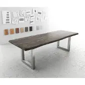 DELIFE Eettafel Edge 260x100 XL acacia platina roestvrijstaal breed Live-Edge