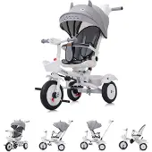 Chipolino Driewieler Futuro 2-in-1, inklapbaar, bekerhouder, muziek, licht, Polyurethanwielen, grijs