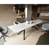 DELIFE Eettafel Edge 300x100 cm keramiek Onyx Pearl Zenthara hoekig metaal zwart