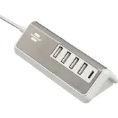 Brennenstuhl 1508230, Indoor, AC, 4,2 A, 1,5 m, Edelstahl, Weiß USB-oplader 20 W 4x USB-A, 1x USB-C USB PD Zilver, Wit Binnen