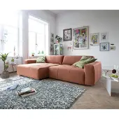 DELIFE Hoekbank Lazaro 300x160 cm geweven oranje voetenbank links met zitdiepteverstelling