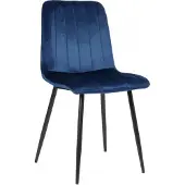 CLP Essstoel, bekleed met fluweel, Dijon-kleur, met sierstiksels en vloerbeschermers, blauw. Materiaal: fluweel