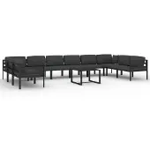 vidaXL 11-delige Loungeset met kussens aluminium antracietkleurig
