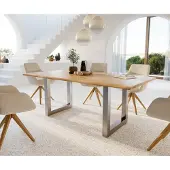 DELIFE Eettafel Edge 200x100x2,5-3 eiken natuur roestvrijstaal breed Live-Edge