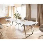 DELIFE Eettafel Edge 300x100 keramiek Laminam Statuarietto wit roestvrij staal hoekig