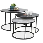 Bommel Wonen Salontafel set van 3 Shima - rond 75/60/50 cm - metaal mix Zilver/Zwart/Zilver