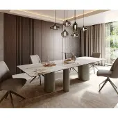 DELIFE Eetkamertafel Edge 300x100 keramiek Minas Melange wit-Beige Troa metaal effectafwerking titaan