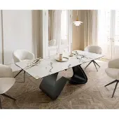 DELIFE Eetkamertafel Edge 180-220x100 keramiek Calacatta Luxe wit-goud-grijs W-frame zwart uitschuifbaar