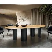 DELIFE Eettafel Edge Oval 280x130x2,5 eiken natuur Pilier metaal zwart Flow-Edge