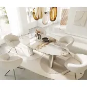 DELIFE Eettafel Edge ovaal 220x120 keramiek Minas Melange wit-beige pilier roestvrij staal