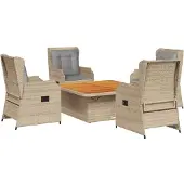 Syfax 5-delige Loungeset met kussens poly rattan beige