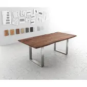 DELIFE Eettafel Edge 200x100 acacia bruin roestvrijstaal smal Live-Edge