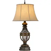 Elstead Lighting Tafellamp Augustine, bruin / roest, Woon-/ Eetkamer, Textiel / Stof / Zijde, Antiek, Tafellamp