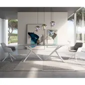 DELIFE Eettafel Edge Boot 240x120 Reliefglas Perlmutt 3D-Design Estelar rond metaal wit