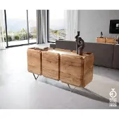 DELIFE Sideboard Kiano 145 cm Acacia Natuur 3 Deuren V-voet Edelstaal Roomdivider