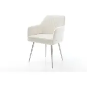DELIFE Eetkamerstoel Greg-Flex bouclé zacht beige 4-poot conisch roestvrij staal pocketveer kern