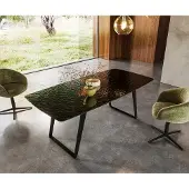 DELIFE Eettafel Edge Boot 200x100 Reliefglas zwart 3D-Design metaal schuin zwart