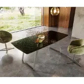 DELIFE Eettafel Edge Boot 200x100 Reliefglas zwart 3D-Design RVS Schräg