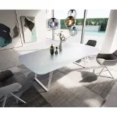 DELIFE Eetkamertafel Edge Boot 240x120 cm Reliefglas Parelmoer 3D-Design Metaal Schuin Wit