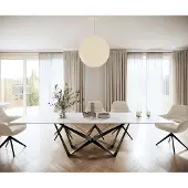 DELIFE Eettafel Edge 300x100cm Laminam keramiek wit middenpoot vlak staal zwart