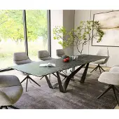 DELIFE Eettafel Edge 300x100cm Laminam keramiek grijs middenpoot vlak staal zwart