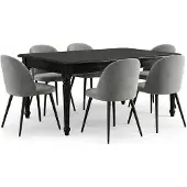 Ebuy24 Amaretta eethoek tafel zwart 6 stoelen velours grijs.