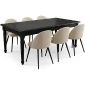 Ebuy24 Amaretta eethoek tafel zwart 6 stoelen velours beige.