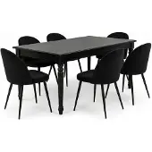 Ebuy24 Amaretta eethoek tafel zwart 6 stoelen velours zwart.