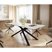 DELIFE Eettafel Edge 200x100cm Laminam keramiek wit middenpoot kruis zwart