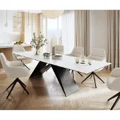 DELIFE Eettafel Edge 300x100cm Laminam keramiek wit V-middenpoot zwart