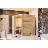 Karibu | Mia Sauna | Helderglas Deur | Biokachel 9 kW Externe Bediening