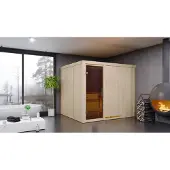 Karibu Sauna, binnencabine, Gobin binnensauna: 3 houten zitbanken, saunakabine met een wanddikte van 68 mm, stoomsauna