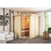 Karibu Sauna Carin (Eckeinstieg), volledig glazen deur, helder glas, zonder accessoires
