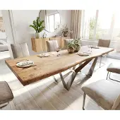 DELIFE Eettafel Edge 280x100 XL acacia natuur Spider staal roestvrij staal Live-Edge