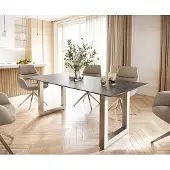 DELIFE Eettafel Edge 200x100 keramiek Laminam Nero Greco grijs roestvrij staal breed