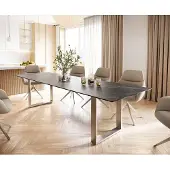 DELIFE Eettafel Edge 300x100 keramiek Laminam Noir Desir bruin roestvrij staal smal