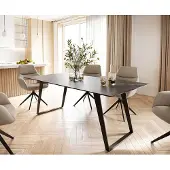 DELIFE Eettafel Edge 200x100 keramiek Laminam Noir Desir bruin metaal schuin zwart