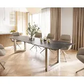 DELIFE Eettafel Edge 300x100 keramiek Laminam Noir Desir bruin roestvrij staal breed