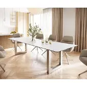 DELIFE Eettafel Edge 300x100 keramiek Laminam Statuarietto wit roestvrij staal breed