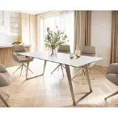DELIFE Eettafel Edge 200x100 keramiek Laminam Statuarietto wit roestvrij staal hoekig