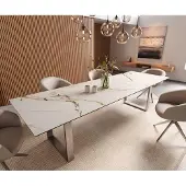 DELIFE Eetkamertafel Edge 300x100 keramiek Calacatta Luxe wit-goud-grijs RVS Schmal