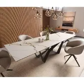 DELIFE Eetkamertafel Edge 300x100 keramiek Calacatta Luxe wit-goud-grijs spider vlak staal zwart