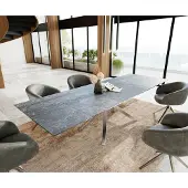 DELIFE Eetkamertafel Edge 200-300x100 keramiek LaminamNero Greco grijs kruisframe rechthoek RVS uitschuifbaar