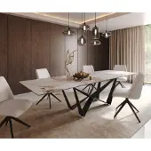DELIFE Eetkamertafel Edge 300x100 keramiek Minas Melange wit-beige spider vlak staal zwart