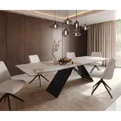 DELIFE Eetkamertafel Edge 300x100 keramiek Minas Melange wit-beige V-frame vlak staal zwart