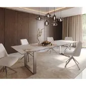 DELIFE Eetkamertafel Edge 300x100 keramiek Minas Melange wit-beige RVS Schmal