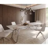 DELIFE Eetkamertafel Edge 300x100 keramiek Minas Melange wit-beige RVS schuin