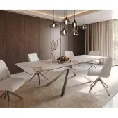 DELIFE Eetkamertafel Edge 300x100 keramiek Minas Melange wit-beige kruisframe rechthoek RVS