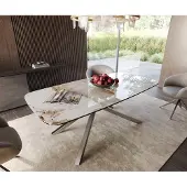 DELIFE Eetkamertafel Edge Boot 200x100 keramiek Minas Melange wit-beige kruisframe rechthoek RVS