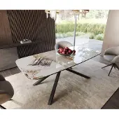 DELIFE Eetkamertafel Edge Boot 200x100 keramiek Minas Melange wit-beige kruisframe rechthoek zwart